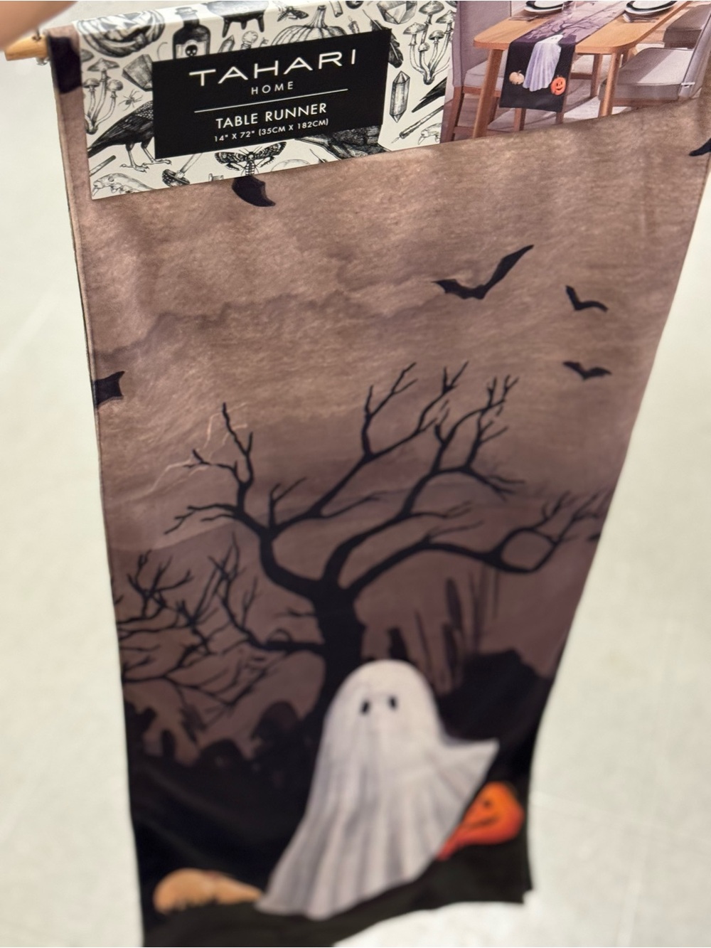 Tahari Home Halloween Ghost Table Runner in Brown, Black, White, Orange
